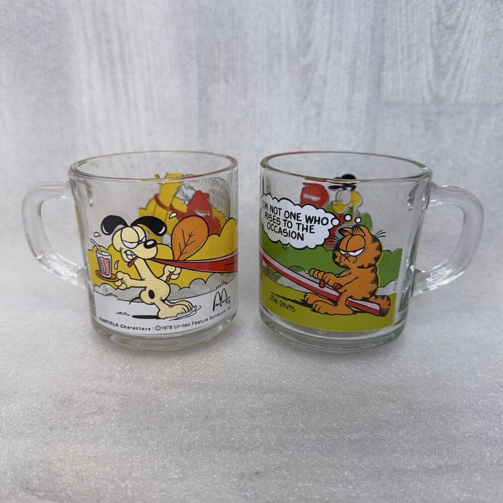 2x Vintage McDonalds Garfield & Odie Glass Coffee Mug Jim Davis 1987 B
